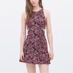 Zara Black/Fuchsia Floral Print Cut-Out Dress Size X-Small